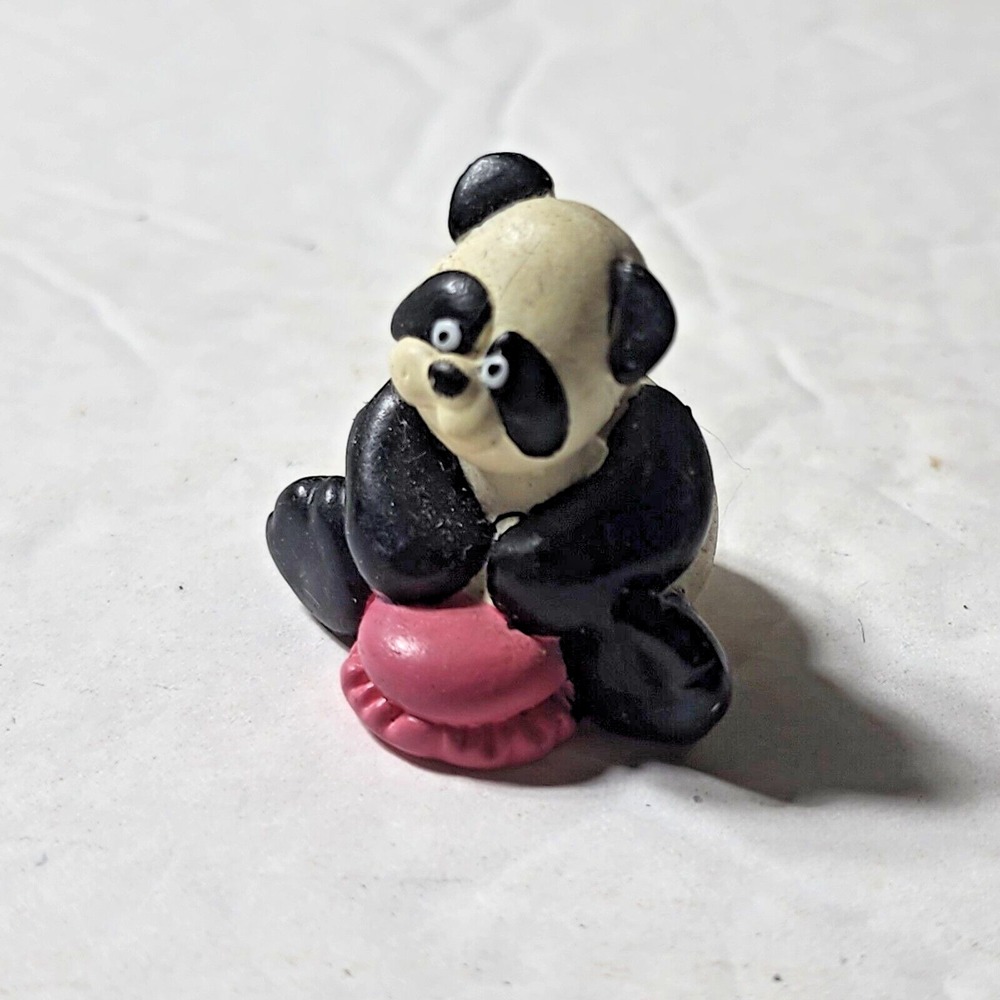 Creata Black & White Panda Bear Pink Stool PVC Figure Toy 1" Miniature Vintage